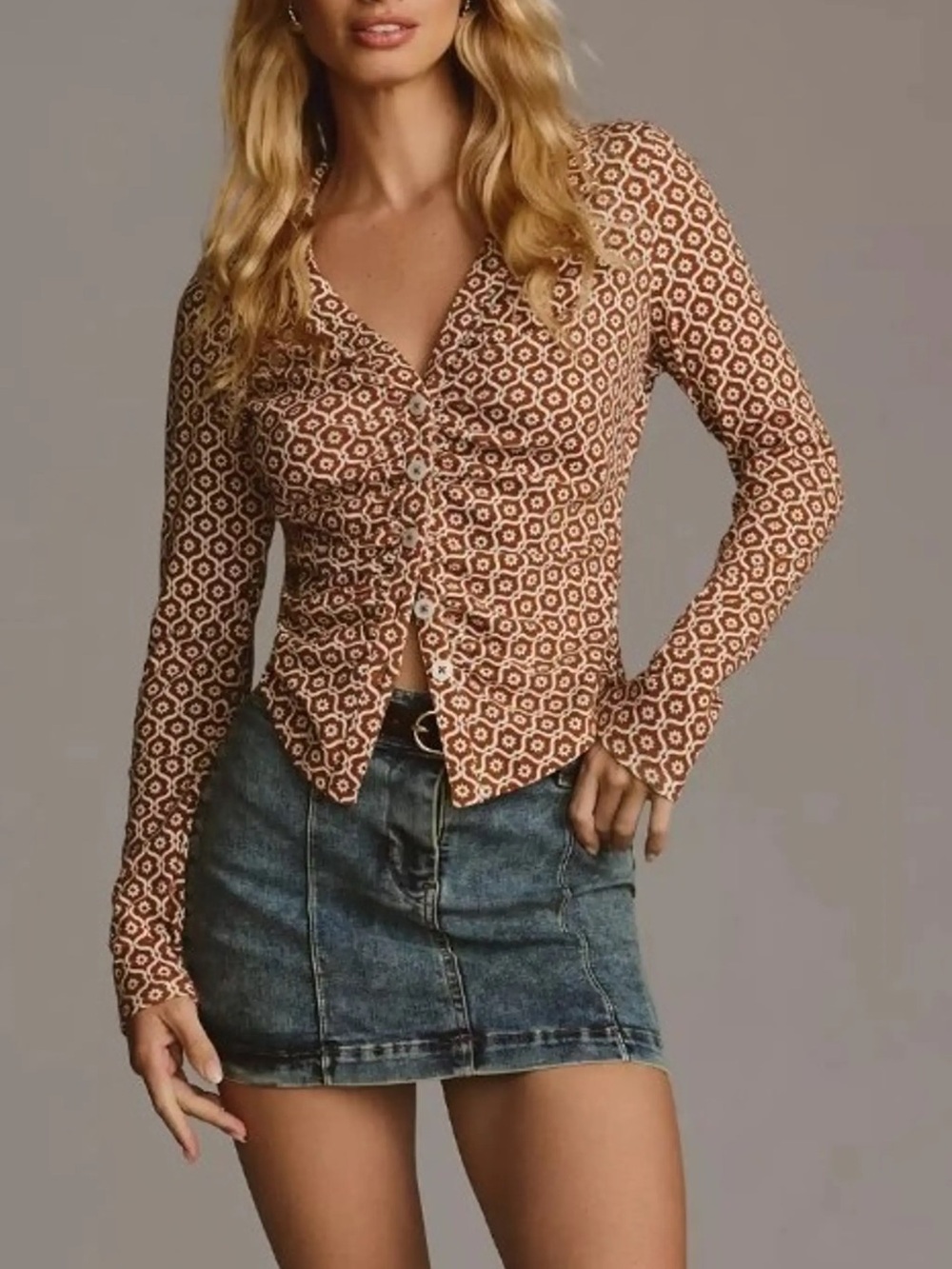 Maeve Anthropologie Ruched Long Sleeve Button Down Blouse Size XL